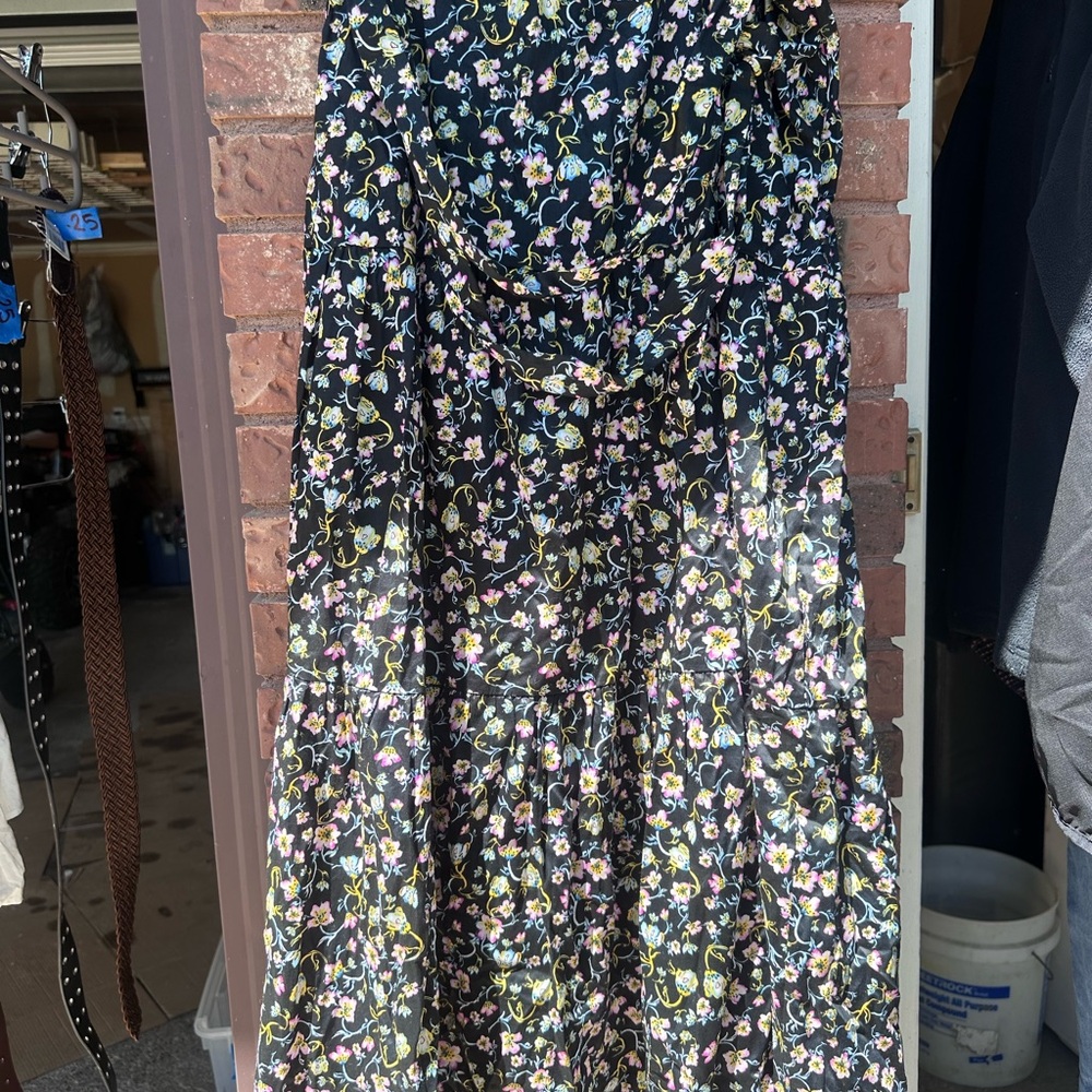 Who What Wear Black Floral Tiered Maxi Skirt with Pastel Blooms